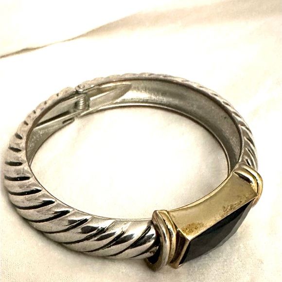 Bracelet Smokey Quartz Faceted Stone Gold & Imitation Rhodium Overlay/Retro Chic - Picture 5 of 5